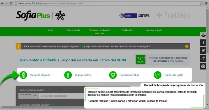 Como Buscar Programas de Formacion del SENA Sofia Plus paso 1