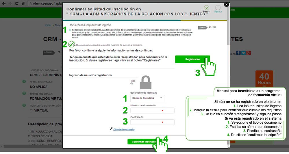 Como inscribirse a un Programa de Formacion sena paso 3