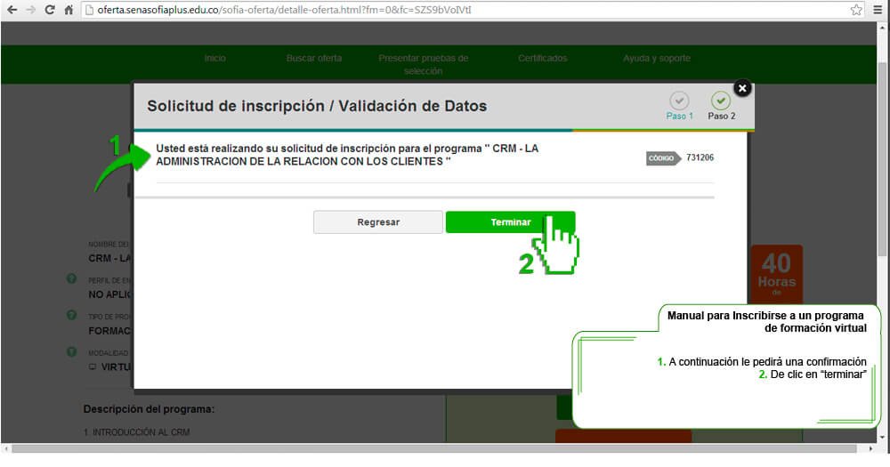 Como inscribirse a un Programa de Formacion sena paso 4